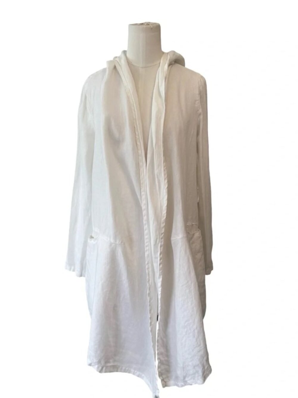 Click by Color Me Cotton White 100% Linen Hooded Open Front Cardigan Jacket XS - Picture 4 of 8